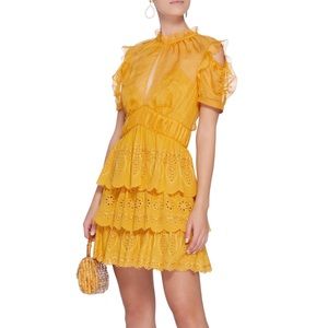 Self Portrait Tiered Mini Dress Yellow Marigold